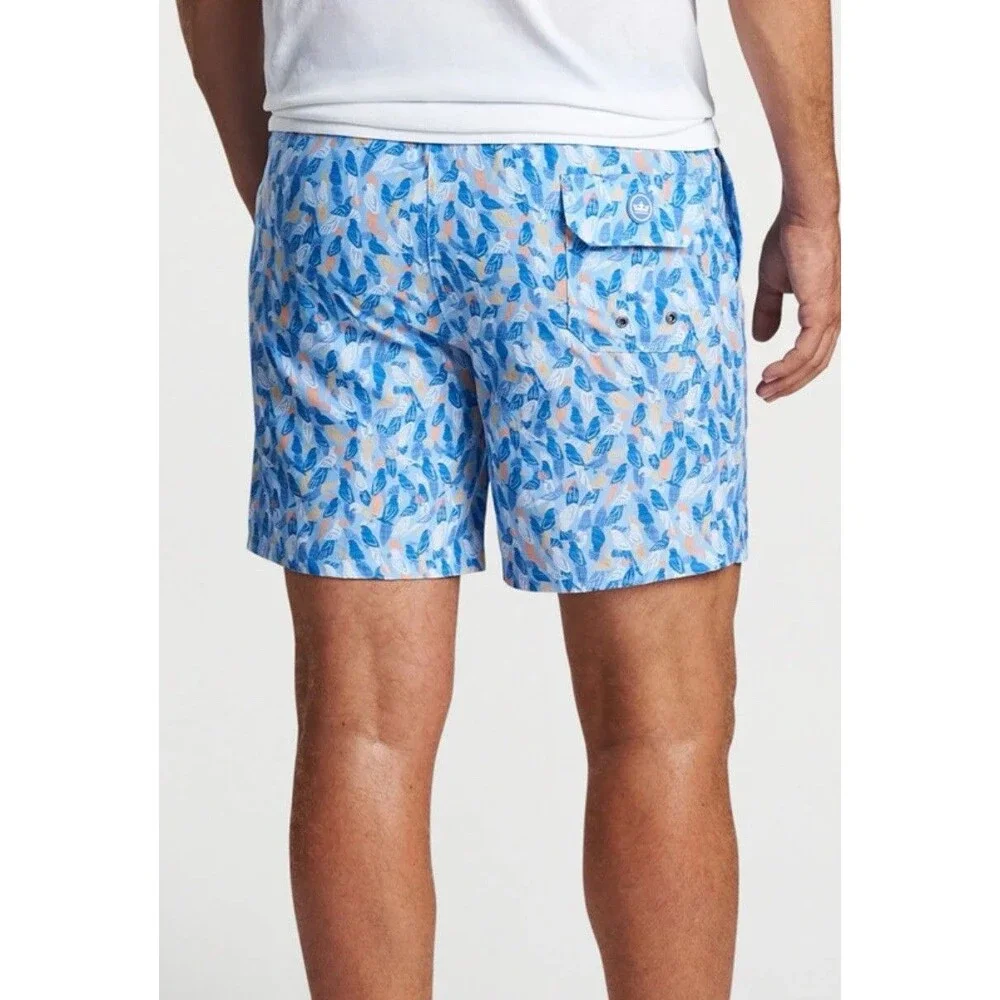 Peter Millar Parrot Talk Swim Trunks Blue Tropical Bird Beach Men's Size S